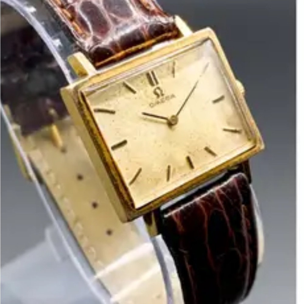Omega Gold Dial Watch with Brown Leather Strap 18k gold